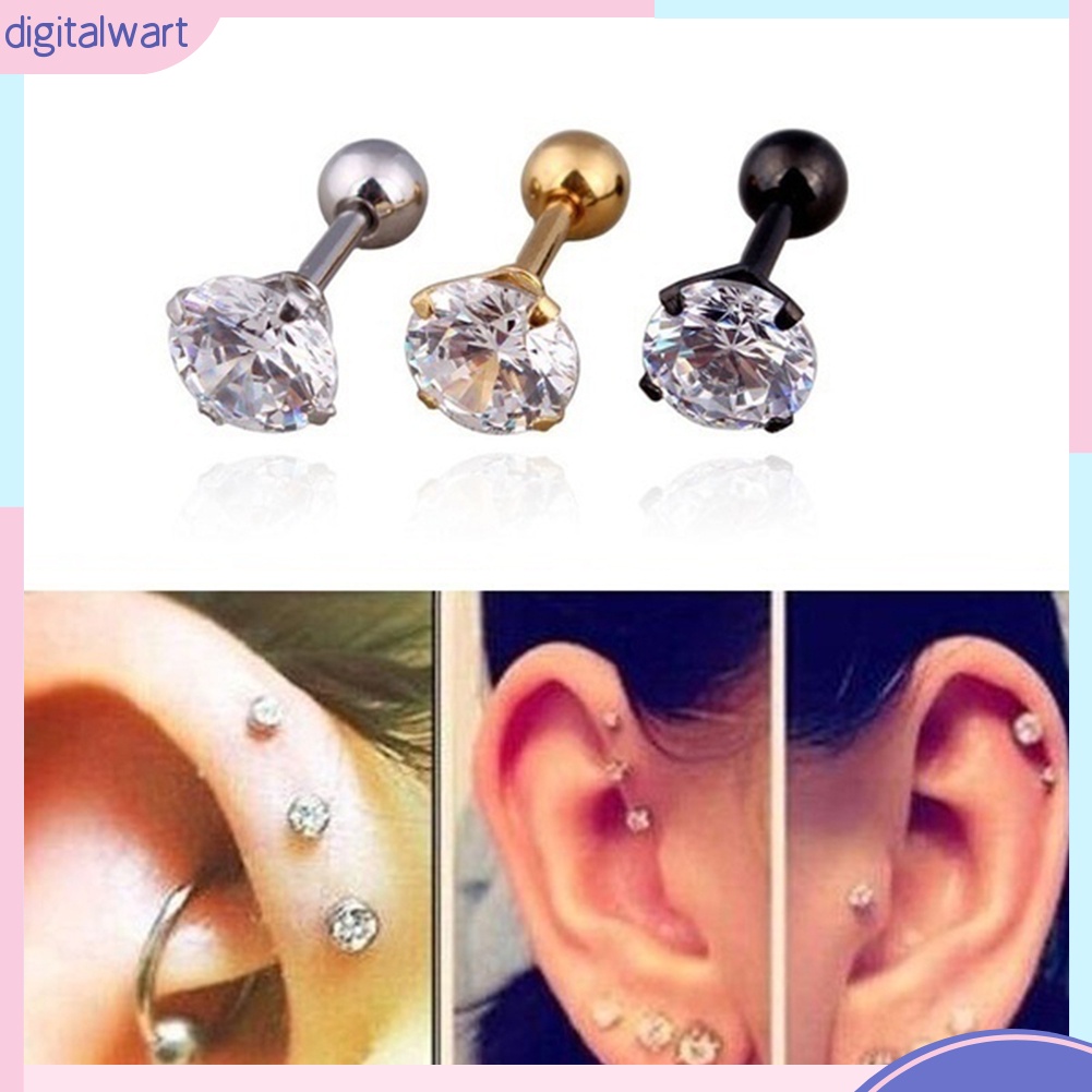 Bông tai thép titan đính đá zircon thời trang cho nam nữ