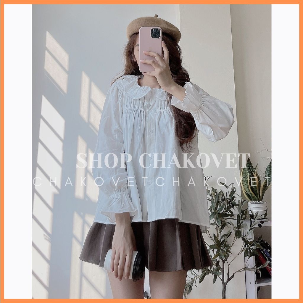 Áo babydoll nữ cổ bèo tay bo chun CKA893, kiểu áo nữ dài tay nhún ngực cổ tròn dáng tiểu thư mặc đẹp sang chảnh cá tính