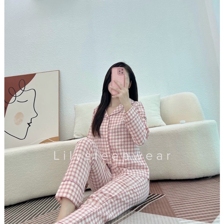 BỘ PIJAMA HOẠ TIẾT KẺ Ô CHẤT ĐŨI XỐP MẶC NHÀ XINH, ĐỒ NGỦ THU ĐÔNG HÀNG THIẾT KẾ CAO CẤP NỮ
