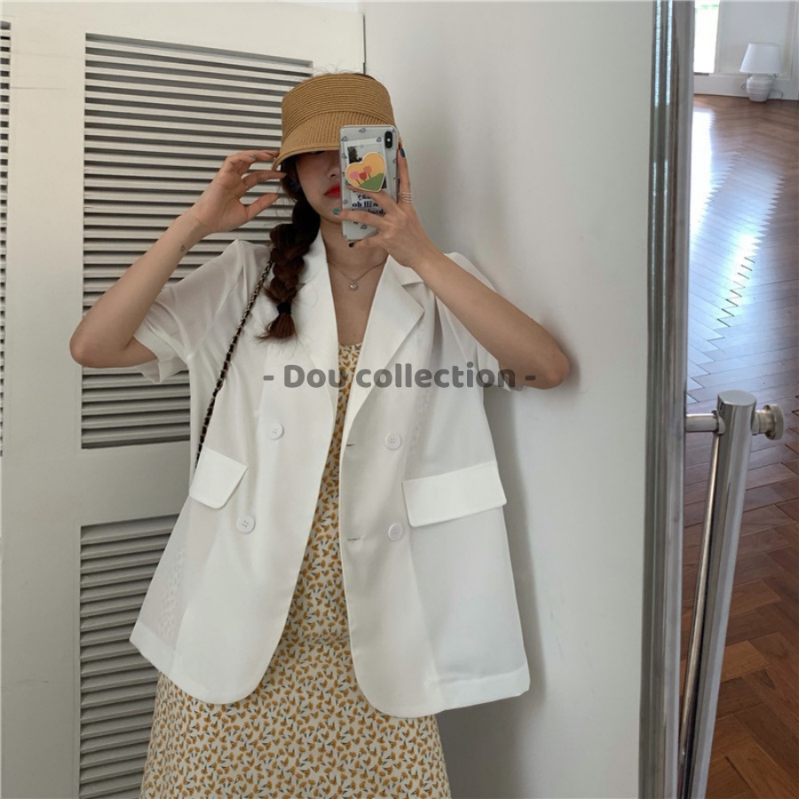 [Nowship2h] Áo Blazer ( Áo Vest) Tay Ngắn Dáng Rộng Trơn Phong Cách Hàn Quốc - Mã TA012