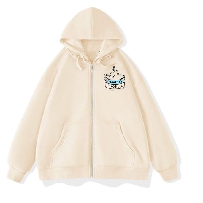 Áo Khoác Khóa Nỉ Nữ Kiểu Dáng Hoodie Mũ Túi Bo Tay Gấu In Logo Ngựa 1 Sừng NADA Mặc Đi Chơi Đi Học