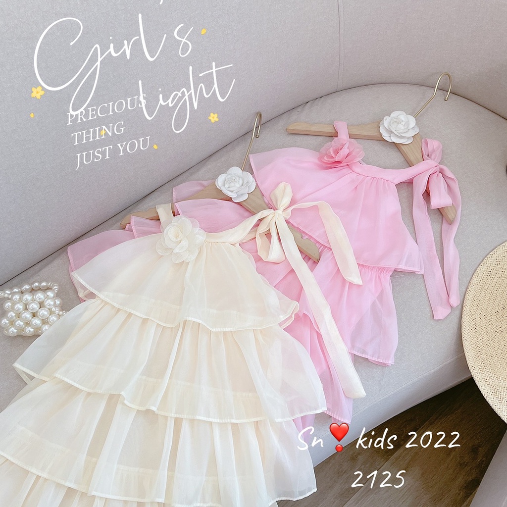 VÁY MAXI VOAN TẦNG CỔ YẾM GẮN NƠ TRƯỚC NGỰC SIÊU TIỂU THƯ CHO BÉ⚡ FREE SHIP⚡️