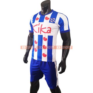 Bộ Quần áo Bóng đá CLB Heerenveen - Vải Thun Lạnh cao cấp - Ngắn Tay màu Xanh Trắng - KJSPORT