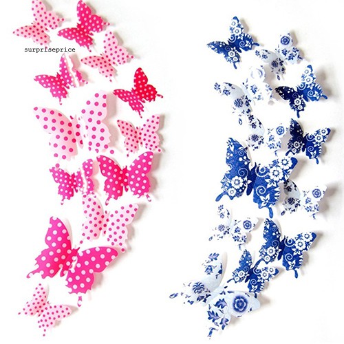 Bộ 12 Miếng Nam Châm Dán Tủ Lạnh Hình Bướm 3d Xinh Xắn Dễ Thương