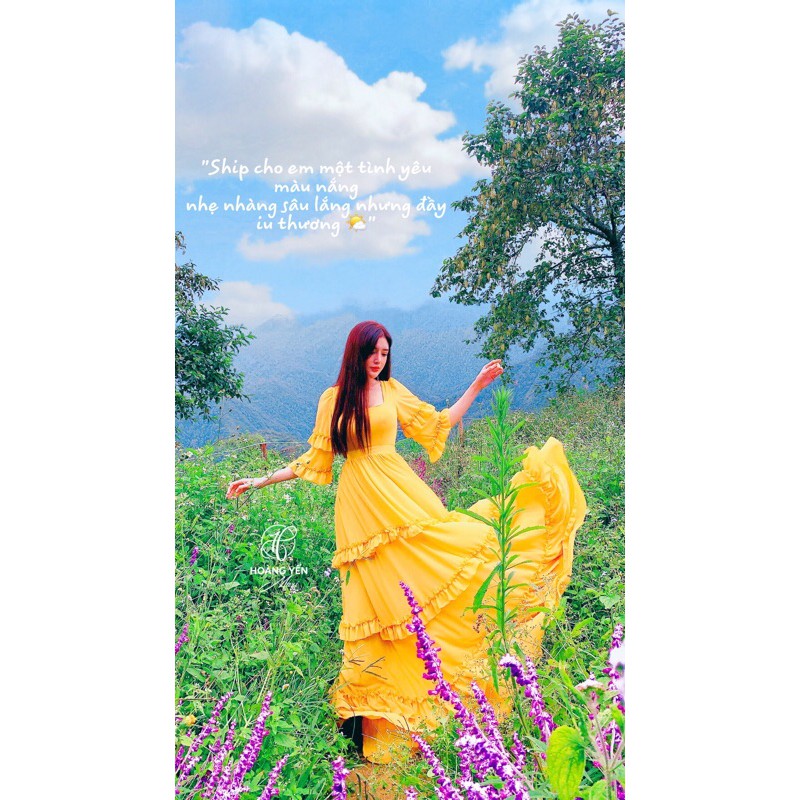 [🌼Hàng sẵn] Đầm maxi vàng đan dây hở lưng tay dài du lịch hottrend | BigBuy360 - bigbuy360.vn