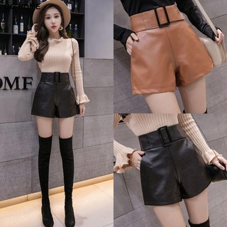 Quần Short Da Lưng Cao Ống Rộng Phong Cách Hàn Quốc Cho Nữ1