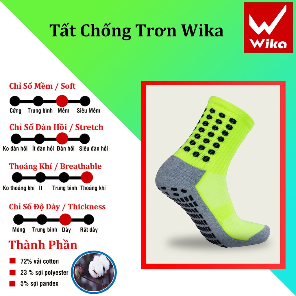 Tất Đá Bóng Chống Trơn Wika Chính Hãng Thiết Kế Thun Sọc Dày Dặn Ôm Chân, Co Giãn Thoáng Khí Tatct