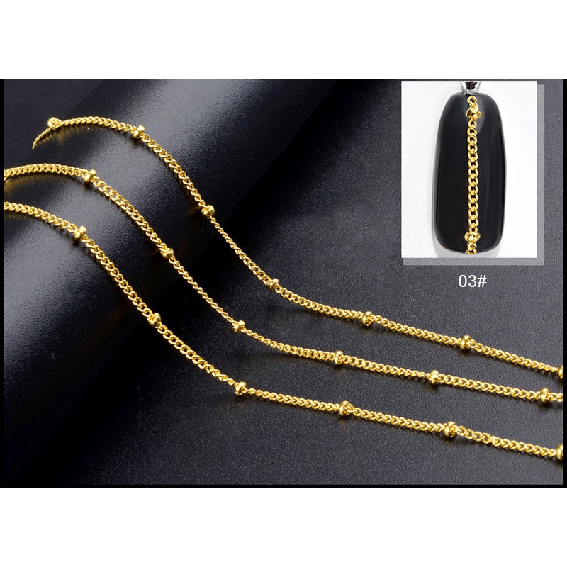 Phụ kiện chuỗi dây xích trang trí móng tay nghệ thuật ANNIES tạo hiệu ứng 3D thép màu vàng/ bạc phong cách punk