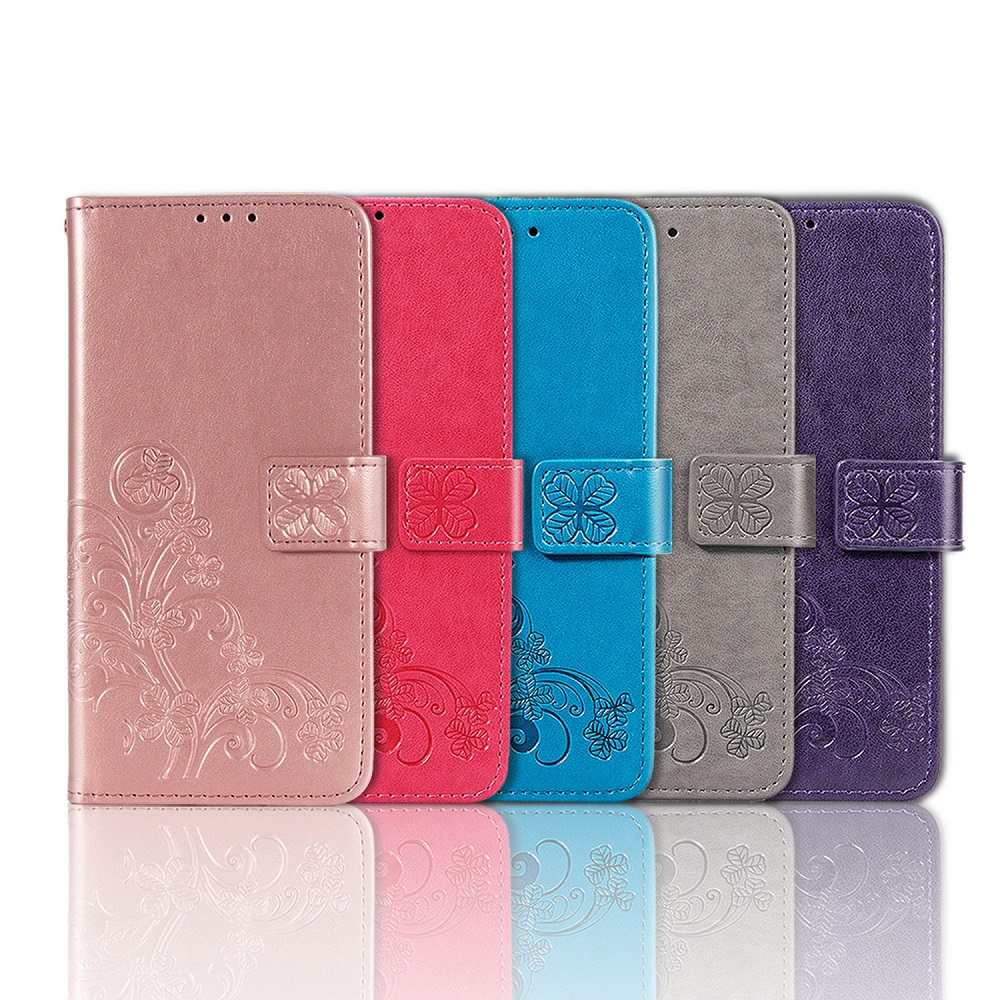 casing OPPO R11 S Plus A83 A1  A5 A3 S AX5 R15 Neo F9 Pro A7 X U1 R17 PU Phone case four leaf clover flower Bumper Flip Leather Protective Support Cover Magnetic Wallet card slot blue pink gray purple red