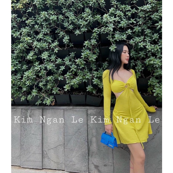 Đầm Body Cổ V Xoắn Ngực Dáng Ngắn Chất Xương Cá