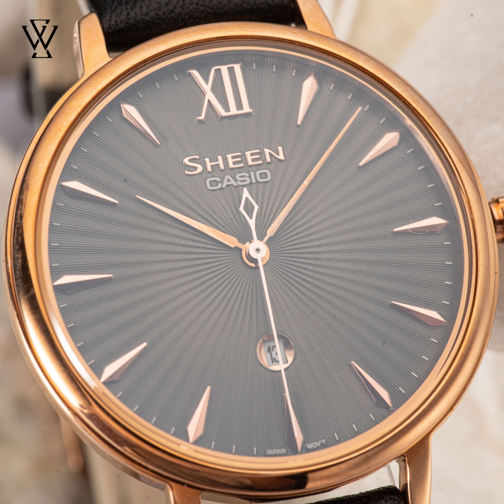 Đồng Hồ Quartz Nữ Casio Sheen WATCHSTORE SHE-4534PGL-1ADR Thiết Kế Kính Sapphire 34mm, Dây Đeo Da, Vỏ Thép Không Gỉ