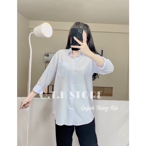 Sơ mi tay dài màu trắng xanh