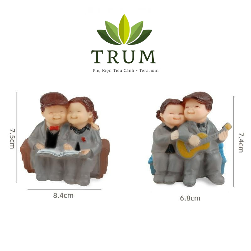 Mô Hình Ông Bà Xám Ngồi Ghế Nhựa - phụ kiện trang trí tiểu cảnh