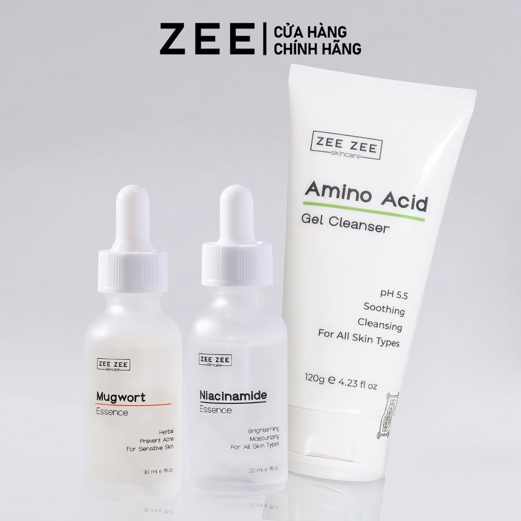 Bộ sản phẩm sạch sâu ngừa mụn dưỡng trắng da Amino Acid, Niacinamide, Mugwort | ZEE ZEE skincare