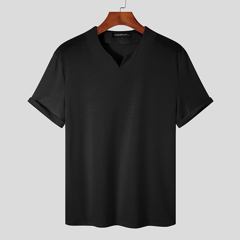 Áo thun nam Incerun ngắn tay dáng ôm phong cách đơn giản nhiều màu lựa chọn