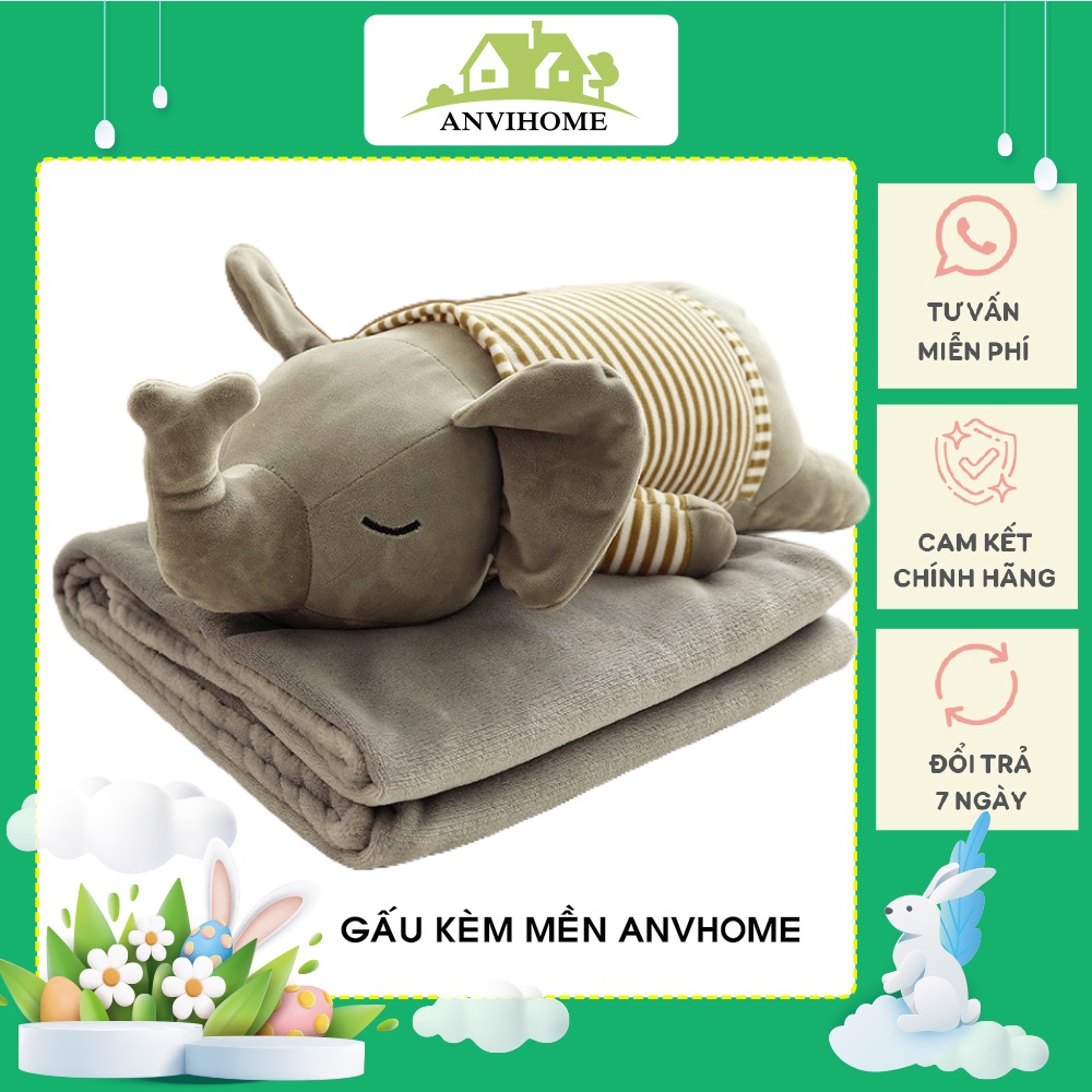 Bộ gối văn phòng gấu bông có mềm, gấu bông kèm mền hình Voi, Hà Mã, Sư tử,Khủng long, Khỉ, cá sấu