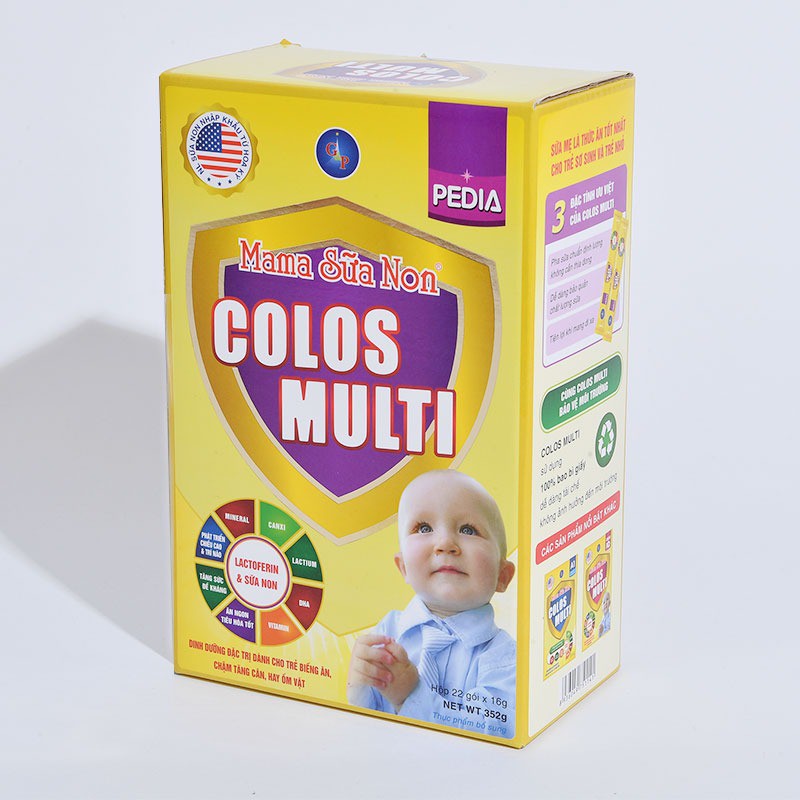 Sữa non tăng đề kháng cho bé - Sữa bột Mama Sữa Non Colos Multi Pedia hộp 22 gói x 16g - 352g