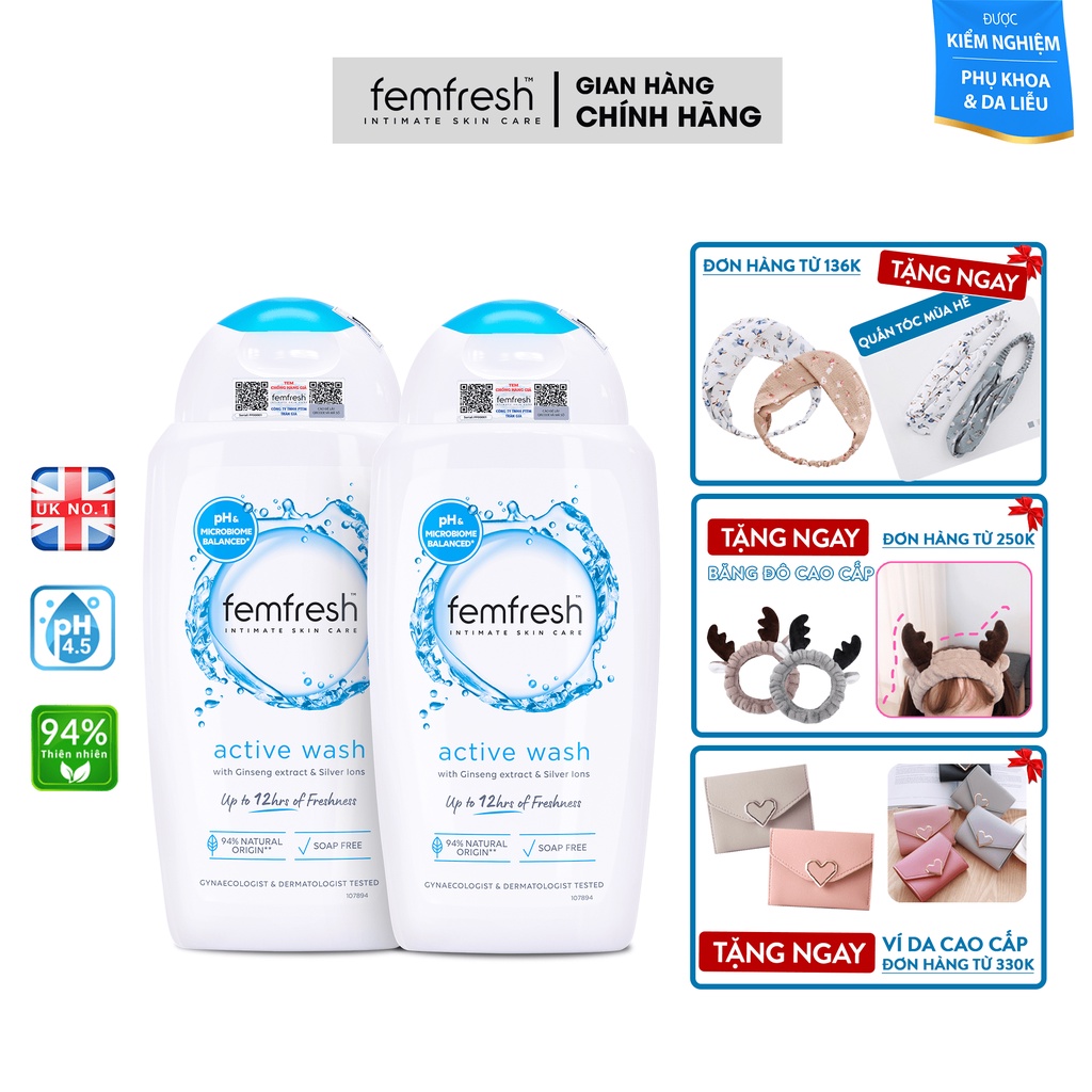 Combo 2 Dung Dịch Vệ Sinh Femfresh Active Fresh Wash Dành Cho Người Ưa Vận Động Giúp Sạch Thơm, Tự Tin Và Năng Động