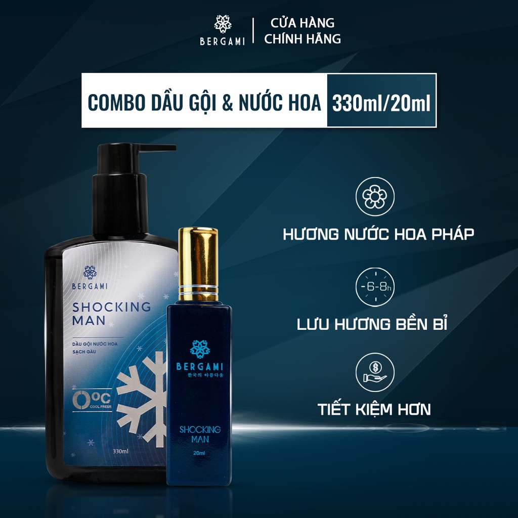 Bộ Quà Tặng Nam Dầu gội Nam Bergami hương nước hoa cao cấp 330ml &amp; Nước hoa nam Bergami chính hãng mê hoặc XẠ HƯƠNG 35ml