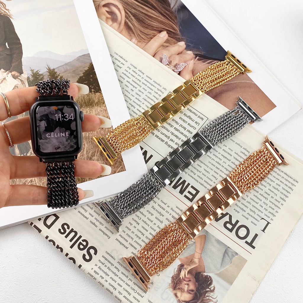 Dây Đồng Hồ Bằng Thép Không Gỉ Sang Trọng 44 40mm Cho apple watch series 7 41mm 45mm 44 40mm iwatch 6 5 4 3 band 38mm 42mm