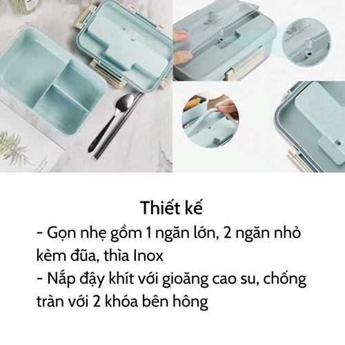 [Freeship] Hộp đựng cơm ♥️ Hộp cơm lúa mạch văn phòng 3 ngăn cao cấp giá rẻ kèm đũa thìa inox sử dụng cho lò vi sóng