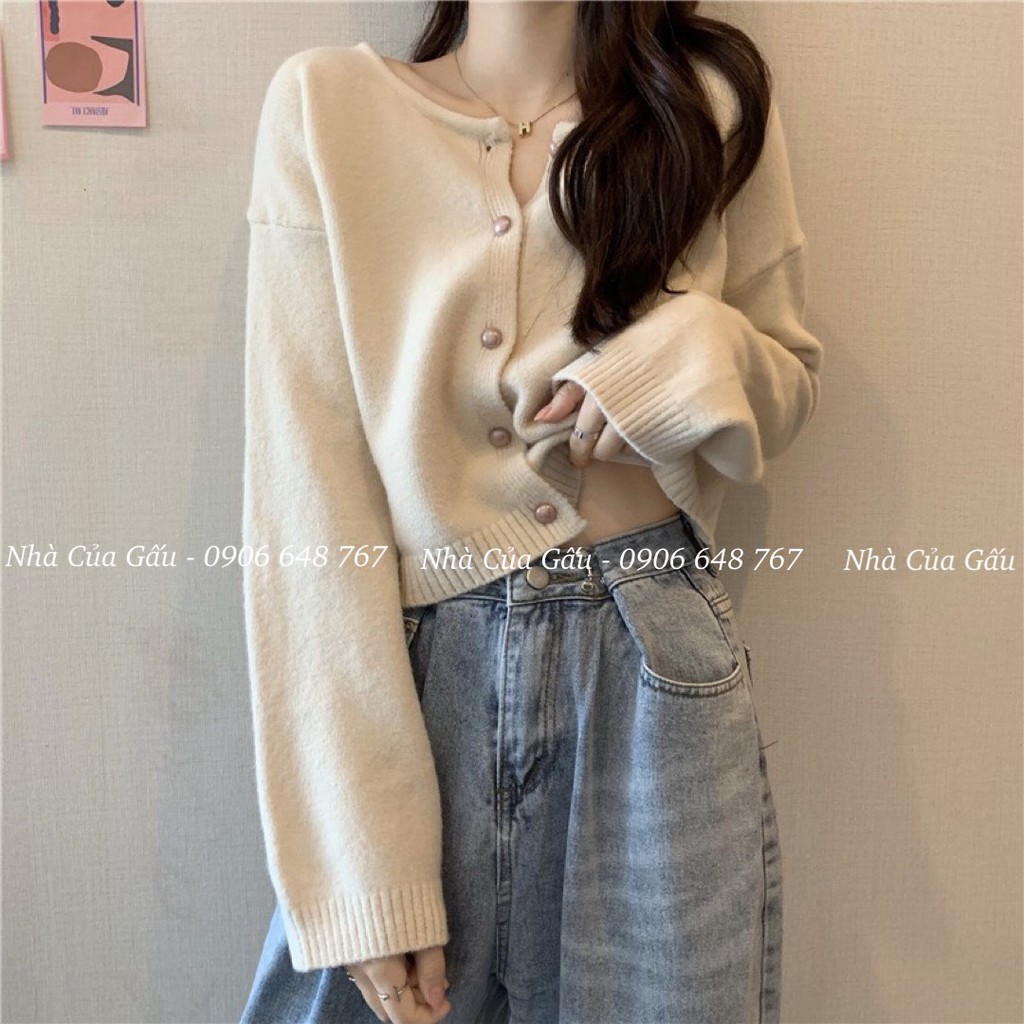 Áo khoác cardigan len cổ tròn, cúc tròn đẹp quên lối về nè