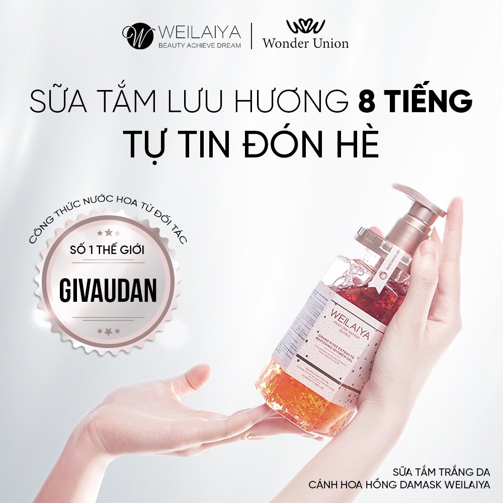 Sữa tắm Weilaiya trắng da cánh hoa hồng Damask 450ml