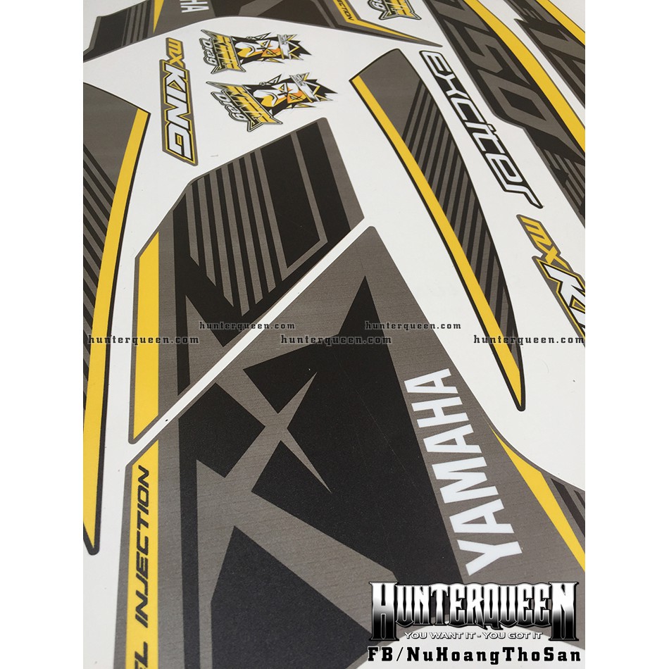 Tem Exciter 150. Tem rời MX King chỉ vàng, NHÁM, dán xe xám mặt nạ đen. Xe màu khác vui lòng inbox