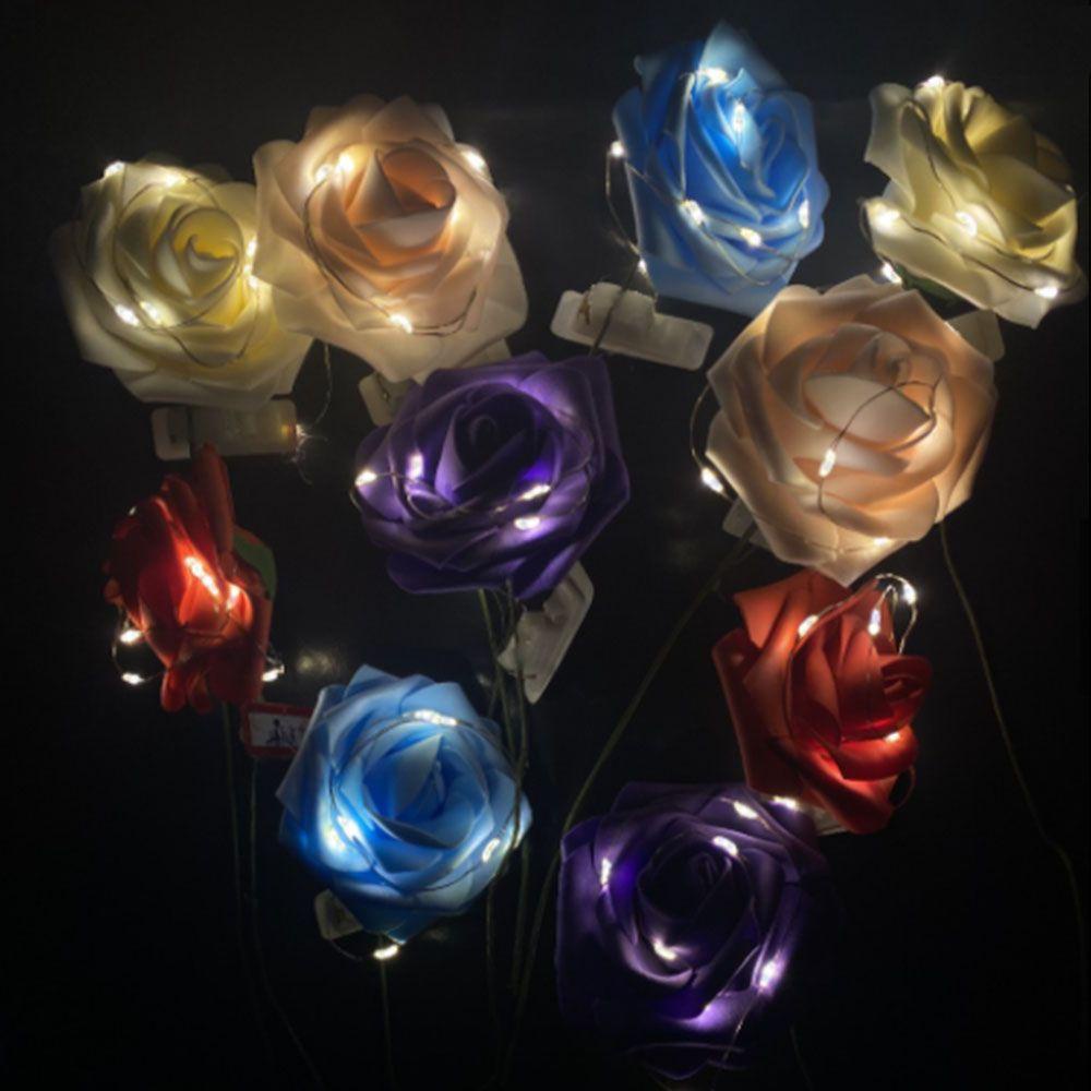 KUNHEV Đèn LED Hình Hoa Hồng Phát Sáng Ấm Áp Lãng Mạn Kèm Túi Đựng