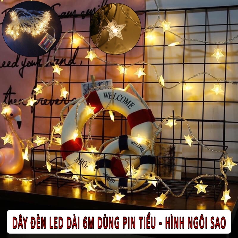 DÂY ĐÈN LED TRANG TRÍ DÀI 6M HÌNH NGÔI SAO - DÙNG PIN TIỂU