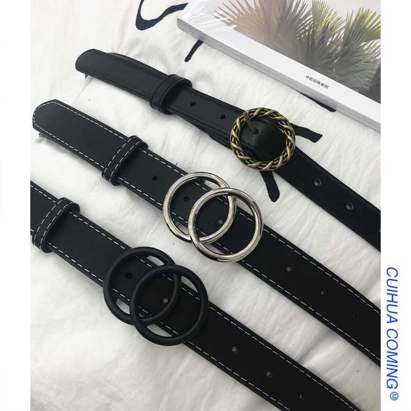 28779South Korea INS retro double circle PU belt simple and handsome student men and women belt