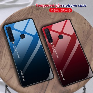 Ốp điện thoại khung silicon mặt kính cường lực sang trọng cho Samsung Galaxy A9 2018