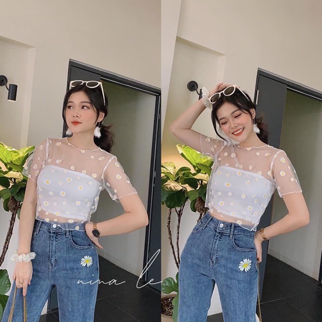 [Mã FAMAYWA giảm 10K đơn 50K] áo lưới hoa cúc tay ngắn hot hit không kèm lót | BigBuy360 - bigbuy360.vn