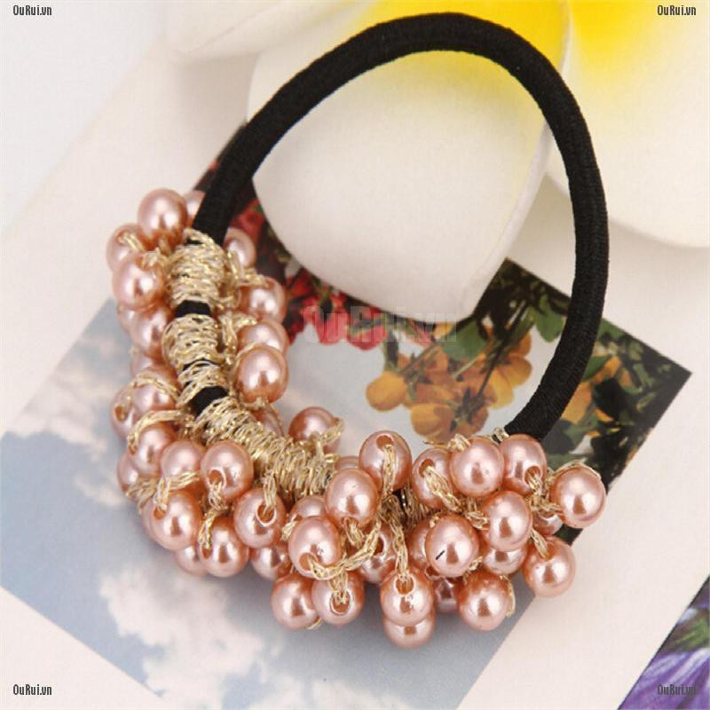 Bộ 2 Dây Buộc Tóc Cao Su Co Giãn Đính Ngọc Trai Xinh Xắn Cho Nữ