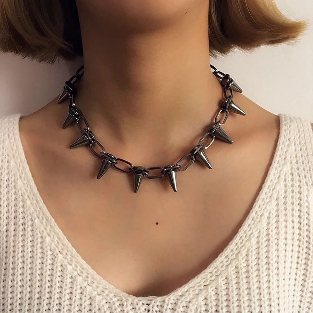 Vòng cổ choker bằng hợp kim đính đinh tán phong cách Harajuku thời trang cho nữ