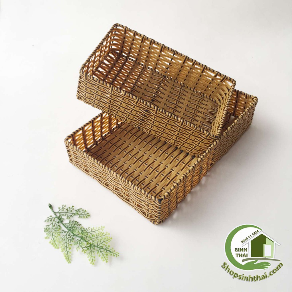Rổ nhựa mây đan - khay nhựa giả mây hình chữ nhật - Chọn kích thước