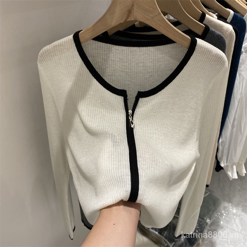 Áo cardigan tay dài dệt kim kiểu khóa kéo đôi thời trang châu âu mùa thu cho nữ