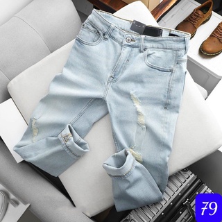 Quần jean nam xám xanh nhạt rách gối chất bò cao cấp co dãn 4 chiều, quần rin nam xanh bạc đẹp HB45 mẫu mới