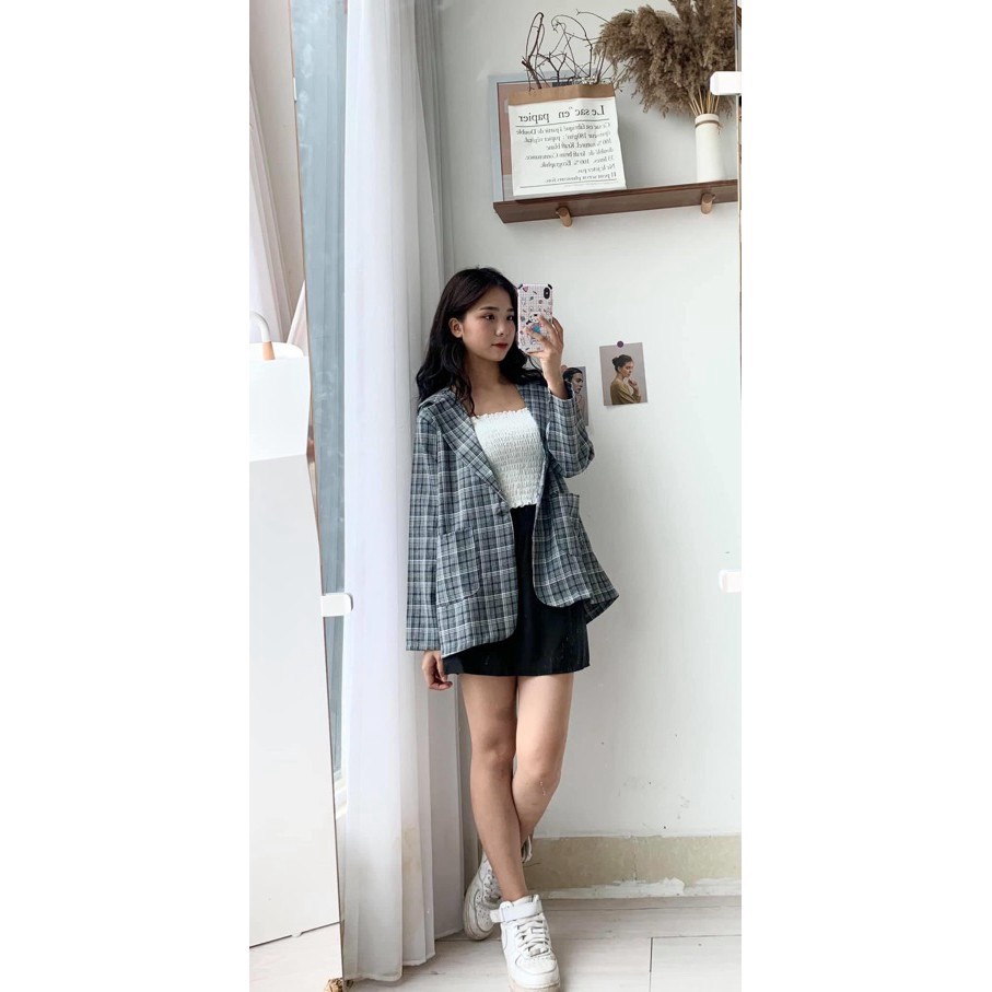 [Ảnh thật/Sẵn] BLAZER TRƠN ĐEN HÀN QUỐC 1 LỚP ÁO VEST BLAER-AmandaStore