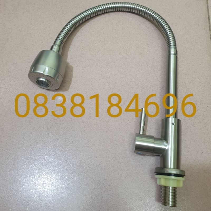 Vòi rửa chén lạnh inox 304 ống lò xo hai chế độ nước,Tặng đầu vòi tăng áp nhựa trong cao cấp CHL03