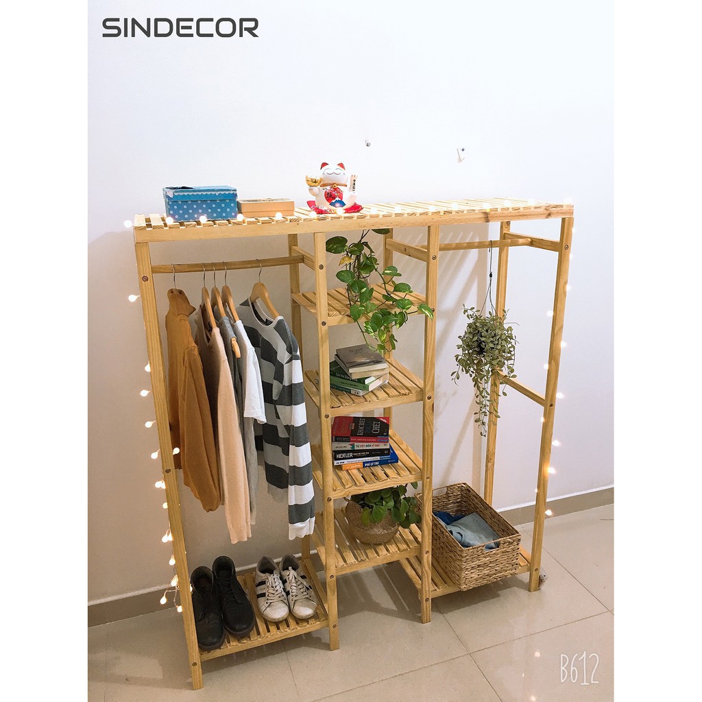 Tủ treo quần áo gỗ 3 ngăn - Kệ treo quần áo 3 ngăn - Sindecor