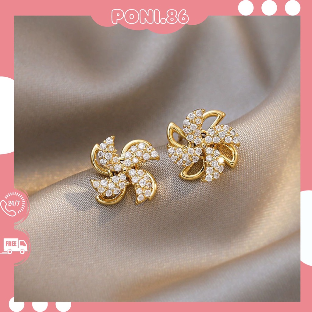 Bông Tai Mạ Bạc 925 đính đá xinh xắn phong cách Hàn Quốc