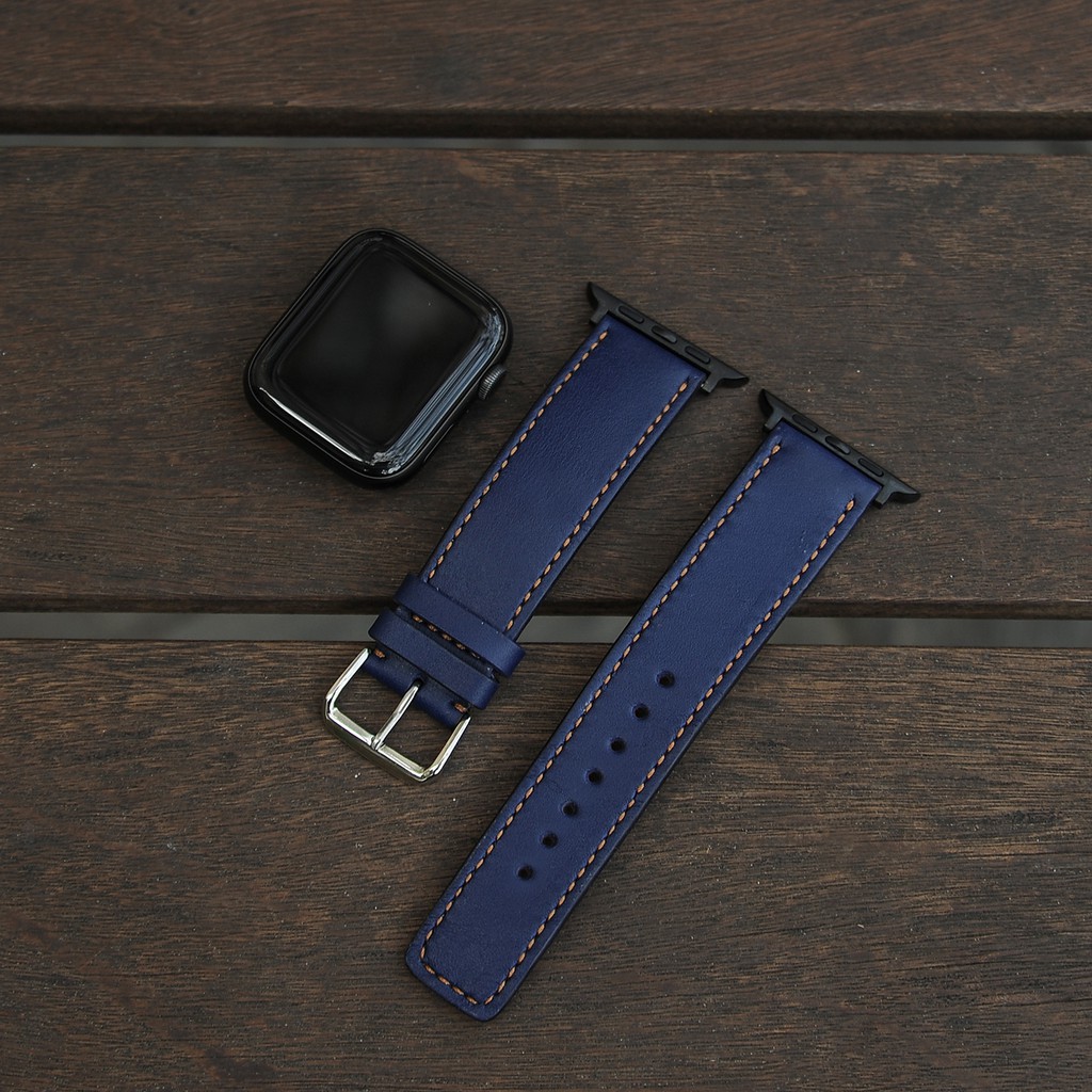 Dây đồng hô Apple Watch màu xanh navy thời trang, dây da handmade da bò thật nhập khẩu - ASDH13870
