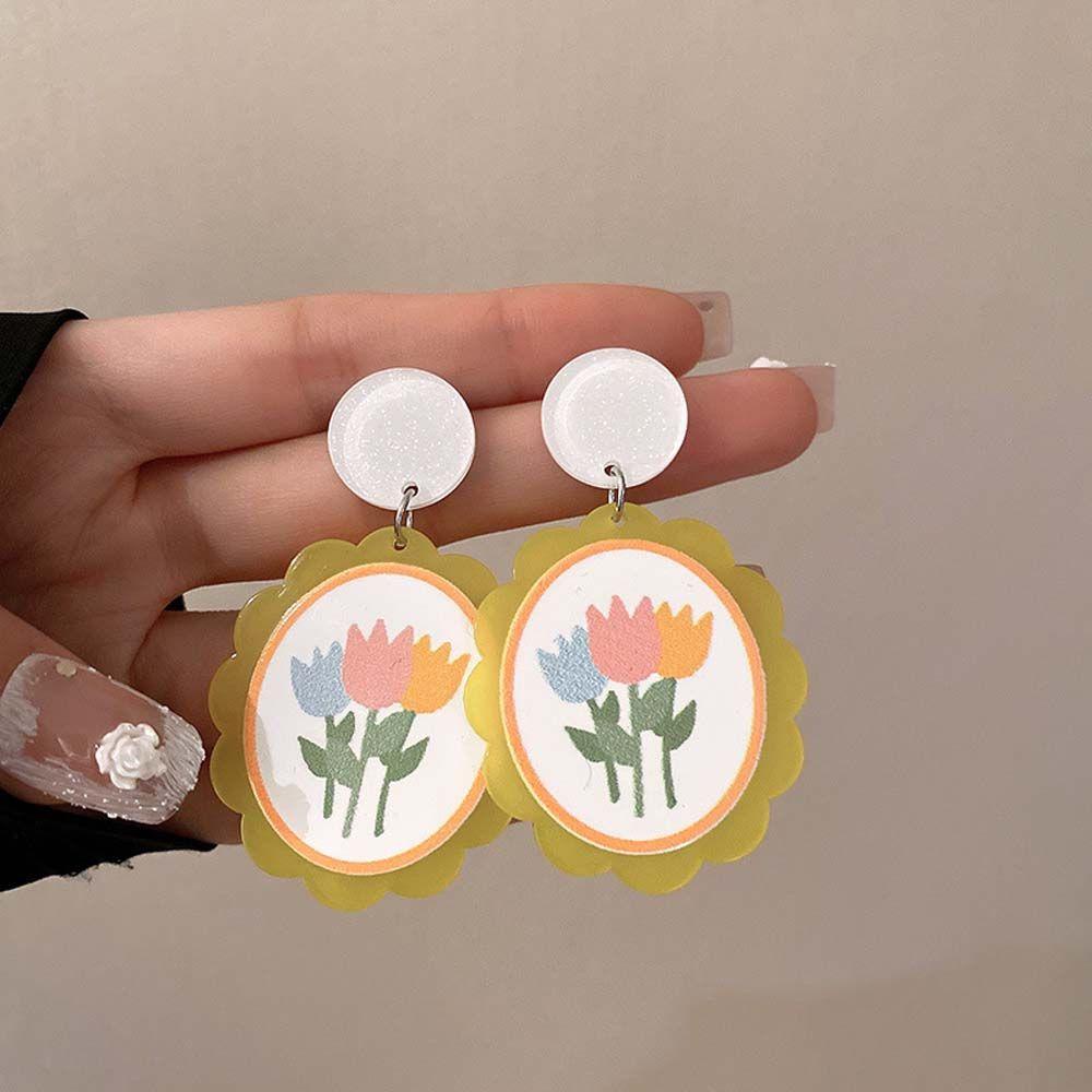 Khuyên Tai Acrylic Hình Hoa Tulip Phong Cách Hàn Quốc Ngọt Ngào