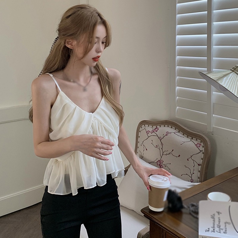 Áo Hai Dây Cổ Chữ V Phối Bèo Xinh Xắn Thời Trang Cho Nữ