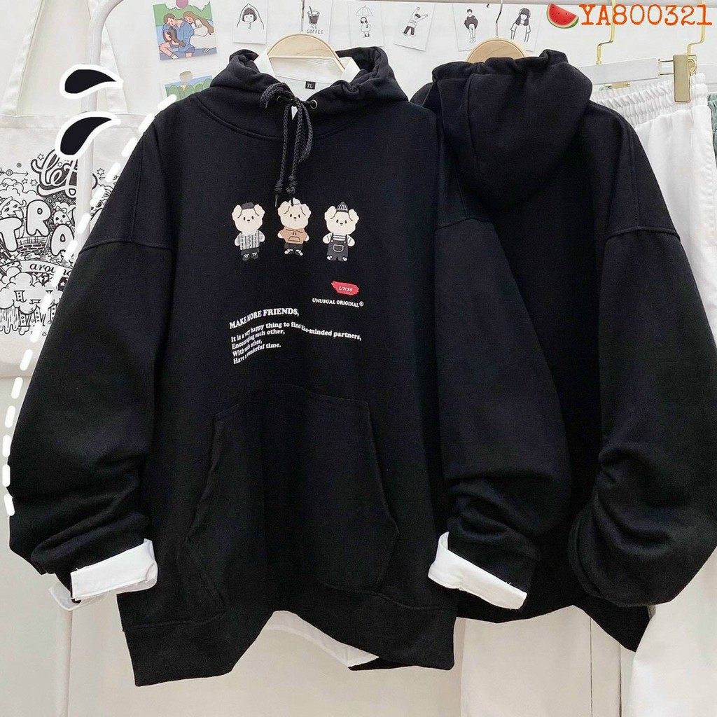 Áo khoác HOODIE GẤU tay phồng có nón chui đầu form rộng Hàn Quốc  VIVU123STORE   HOD013