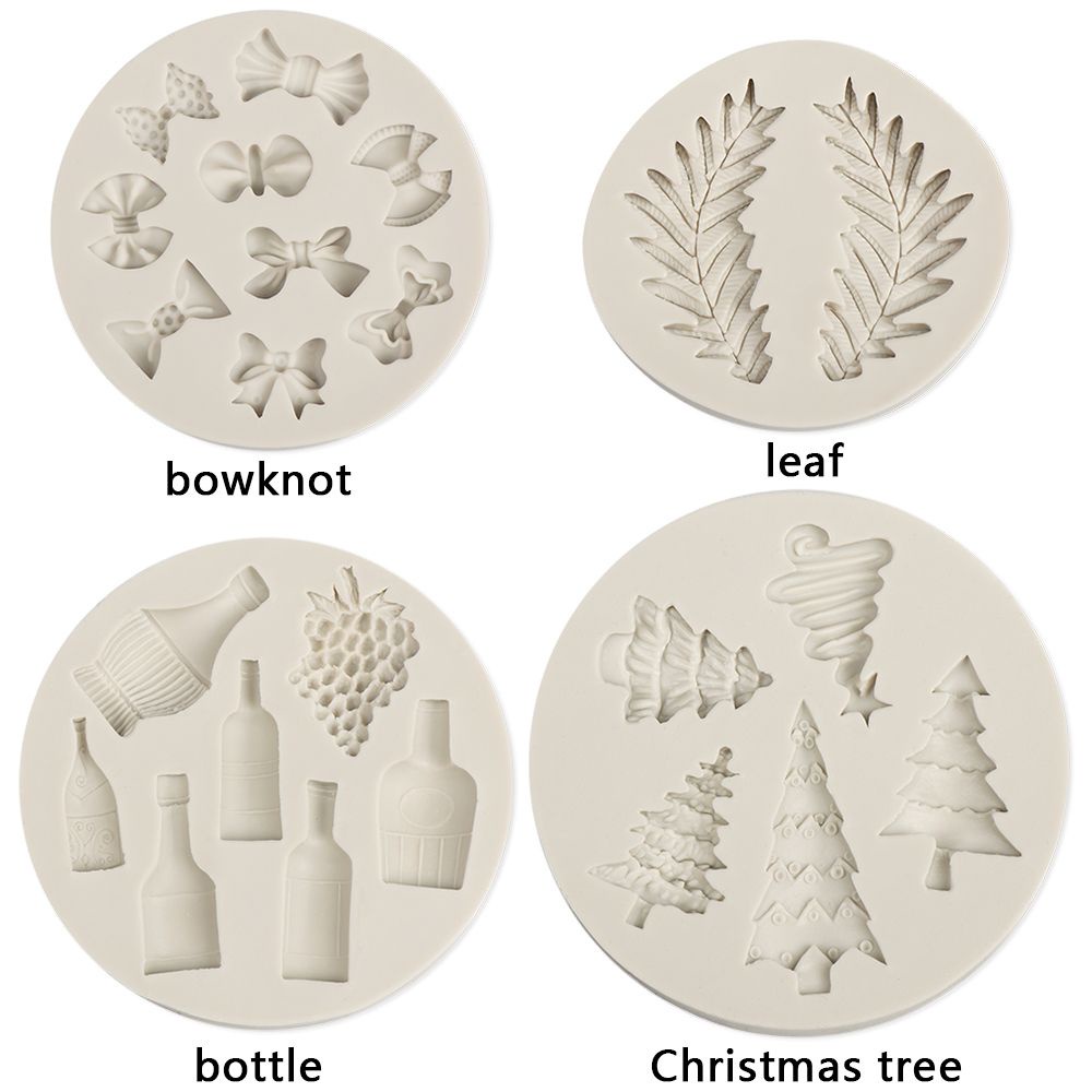 JANE 4Pcs Kitchen Supplies Silicone Fondant Mold Christmas Tree Cake Baking Chocolate Mould Bakeware DIY Cake Tools Bow Wine Bottle Candy Trays