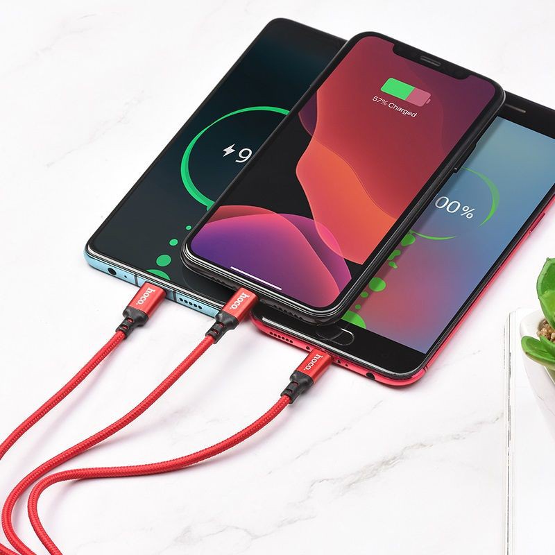 Cáp Sạc Đa Năng Dây Dù 3 Đầu X14 3 in 1 Chính Hãng - Dài 1m Chống Đứt