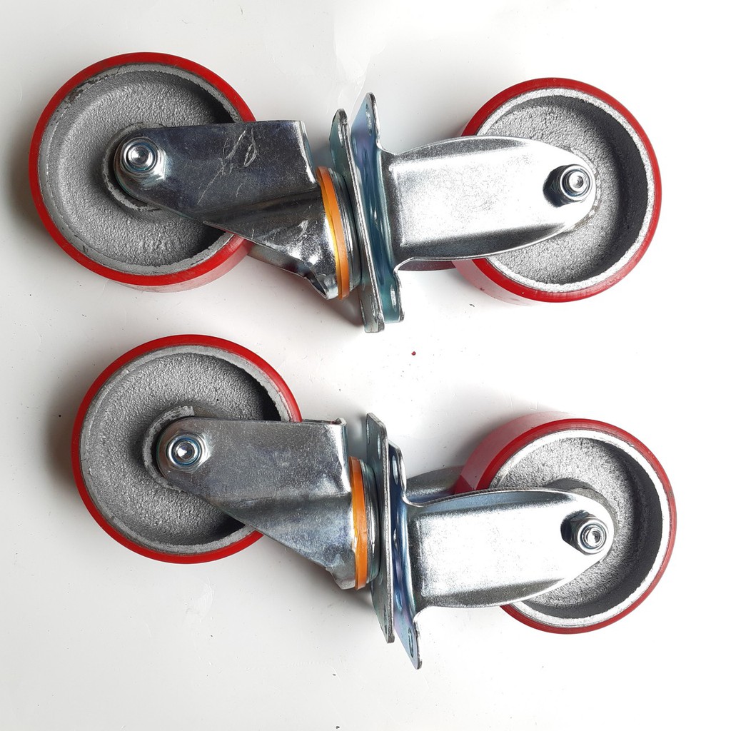 Bộ 4 Bánh xe PU – với đường kính 100mm bề rộng bánh 32mm - MITUHOME- Được sản xuất từ gang đúc đặc bọc lớp PU loại 100mm