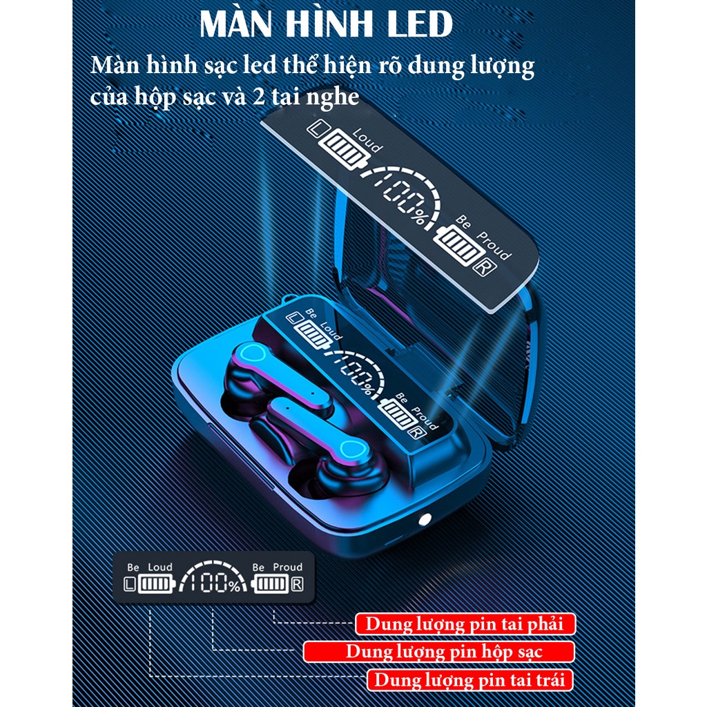 Tai nghe bluetooth không dây M19 cảm ứng, hỗ trợ đàm thoại, nghe nhạc, màn hình led, có đèn pin - AUDIO365
